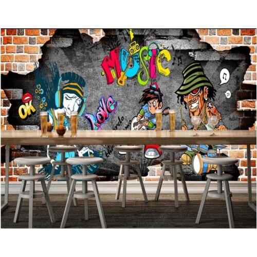 3d photo wallpaper custom mural Hand drawn vintage brick wall music doodle bar decor 3d wall murals wallpaper in the living room