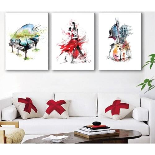 Abstract Canvas Art Painting Hd Print Watercolor Waltz Dance Poster Piano Cello Wall Art Picture for Living Room Home Decoration