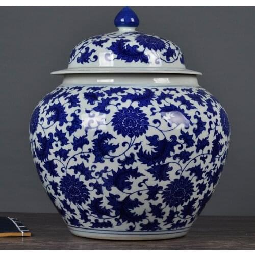 Large Vintage Kitchen Storage Jar Flower And Vine Design Ceramic Canister For Food Rice Snack