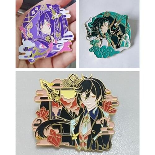 New Genshin Impact Pin Ke Qing Xiao Zhong Li Metal Badge Soft Enamel Brooch Pins Canvas Bag Accessories Decor Cosplay