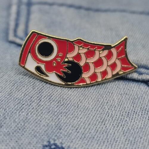 Red Koi Fish Flag Brooch Bag Clothes Decorative Jewelry Lapel Enamel Pin Badge For Women Men Gifts 2021 New Years Day