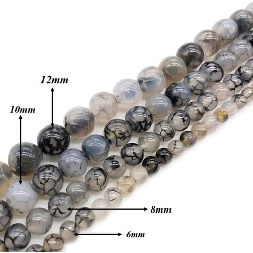 Natural Gem Stone Beads Black Dragon Vein AgatesRound DIY Beads for Women Charming Jewelry Making Bracelets Necklaces J213