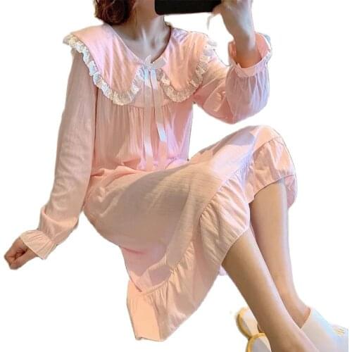 Spring Autumn Women Nightdress Long Sleeve Cute Home Nightwear Home Service Sleep Tops Sleepwear Women Night Gown