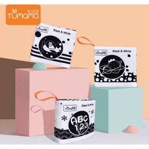 Tumama Kids Baby Infant Cloth Book 3PCS Black And White Cloth Book Baby Stroller Hanging Toy Early Learning Educational Toys