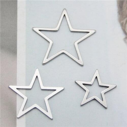 Julie Wang 12PCS Hollow Star Charms Stainless Steel Gold Silver Color Geometric Pendants Bracelet Jewelry Making Accessory