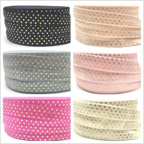 10yard Gold Foil Polka Dot Print Fold Over Elastic FOE Ribbon for DIY Apparel Sewing Accessories Headwear Elastic Band 6 Colors