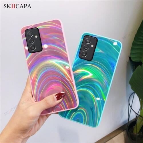 Glossy Rainbow Mirror Phone Case for Samsung Galaxy Quantum 2 A82 S21 S20 Ultra A32 A51 A50 A52 A22 5G Soft TPU Protection Cover