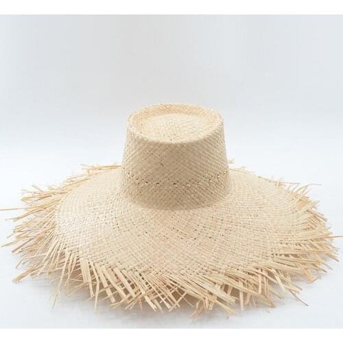 Foreign trade natural raffia edging high-breasted straw hat in summer outdoor beach sun visor raffia