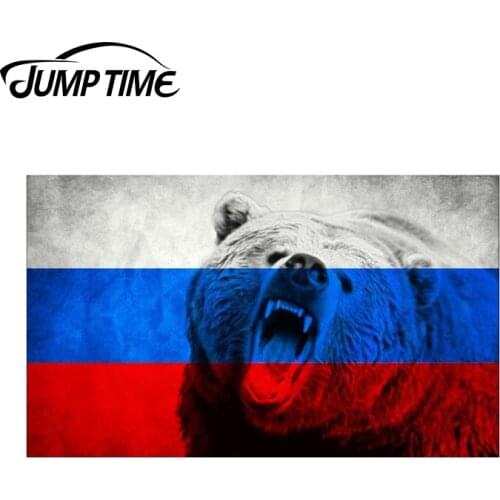 JumpTime 13cm x 7.65cm Animal Bear Reflective Russia Flag Decal Car Stickers PVC Window Vinyl Wrap Bumper Rear Windshield