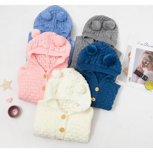 Excellence Bag Store 2021 Autumn New Cute Hooded Knit Jacket For Baby Clothing Infant Baby Boy Girl Jackets Kids Coat 3-24 Month
