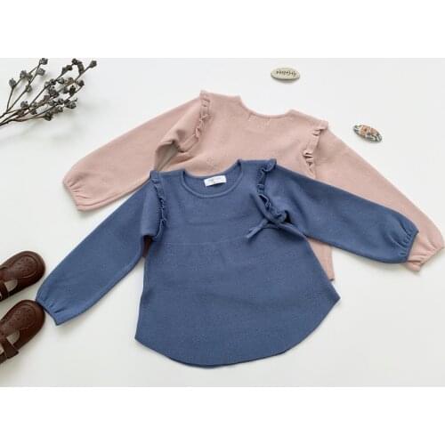 Ruffles lace baby girls pullovers cotton linen A-line kids round collar doll sweatershirt for toddler baby sweater autumn winter
