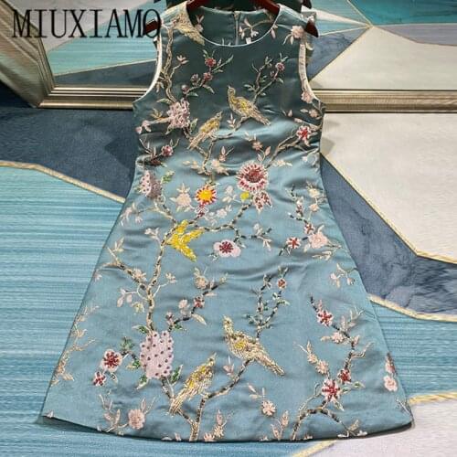 MIUXIMAO Luxurious 2020 Spring & Summer dress Party dress Flower Diamonds Above Knee Tank Office Lady Dress Women Vestidos