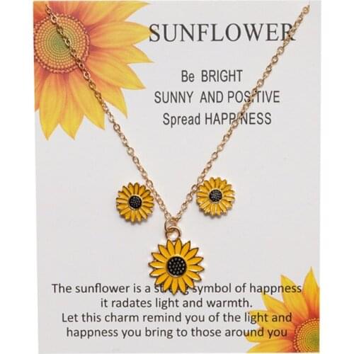 Fashion Jewelry Set Women Sunflower Pendant Necklace +Earrings For Lady Girl Sunflower Chain Necklace Jewelry Set