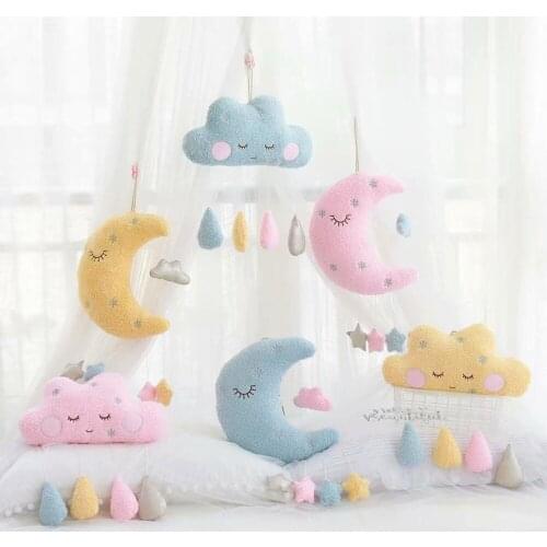 Cartoon cloud moon plush pillow kawaii stuffed plush cloud toy pink yellow blue baby kids home decoration birthday gift for girl