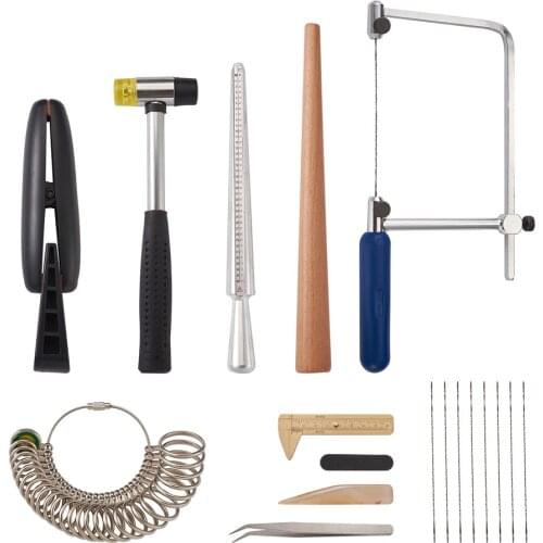 Jewelry Measuring Tool Sets with Aluminium Ring Size Sticks Ring Mandrel Alloy American Calibration Ring Rubber Hammers