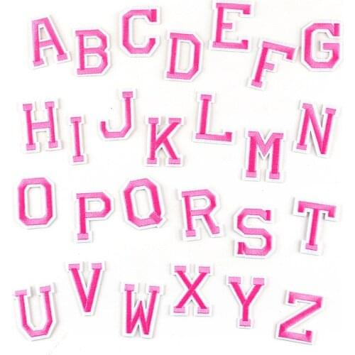 Pink Letter Patch Alphabet Embroidered Applique Letters Iron on Patches for Clothing Stripe Clothes Sticker Sewing Accessories