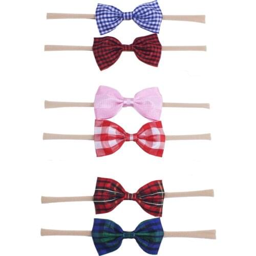Nylon headbands 6 colors Christmas buffalo plaid bow hair accessories for girls