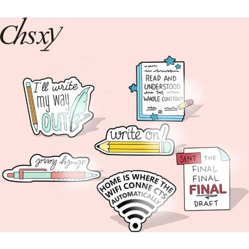New Cute Stationery Badge Book Post-it WiFi Acrylic Pin Pen Pencil Write on Funny Quote Brooches Backpack Lapel Pin Jewelry Gift