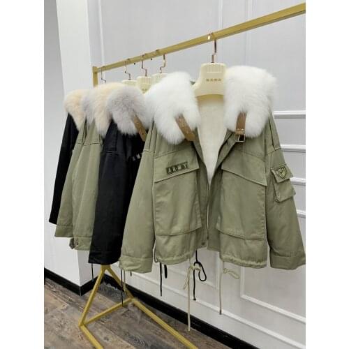 New Womens Winter Coats 2021 Women Warm Real Fox Fur Coat Imported Rex Rabbit Fur Liner Oversized Streetwear Women Parkas