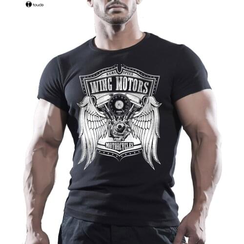 New Arrival MenS Fashion Wing Motors Motorcycles - Mens Motorbike T-Shirt Biker American Motorcycles Biker Print T Shirts