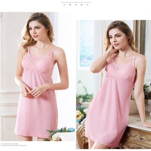 Maternity Sleepwear Dress Breastfeeding Lactation Sling Pajamas For Pregnant Women Fashion Sleeveless