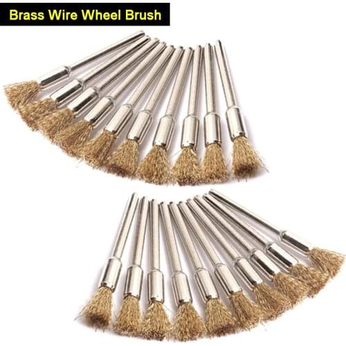 20pcs 3mm Shank Brass Wire Wheel Brush for Metal Rust Removal Polishing Brush for Dremel Rotary Grinder Tool
