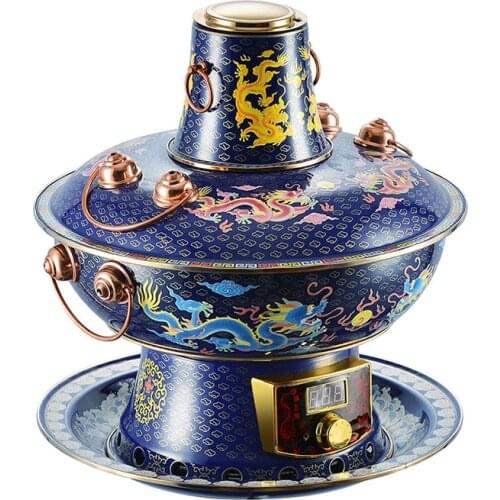 Jingtai blue hot pot plug hot pot charcoal electric two with exquisite colored copper hot pot mutton plug pure copper hot pot