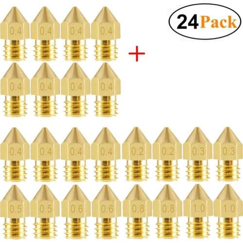 24 PCS 3D Printer Nozzles MK8 Extruder Nozzles 0.2mm 0.3mm 0.4mm 0.5mm 0.6mm 0.8mm 1.0mm for Makerbot Creality CR10 Ender 3 5