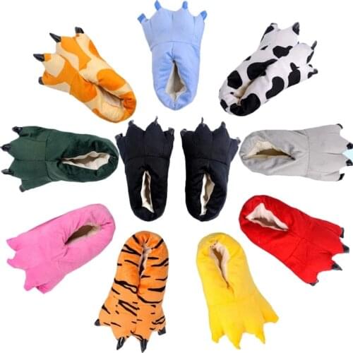 Animal Cartoon Monster Foot Slippers Winter Warm Soft Indoor Floor Slippers Children Shoes Adult Children Plush Funny Shoes