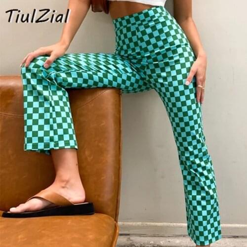 TiulZial Women's Plaid Trousers