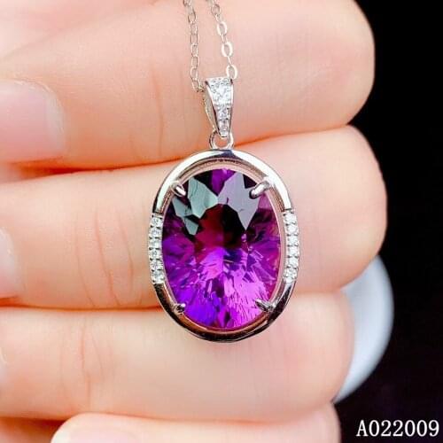 KJJEAXCMY fine jewelry 925 Sterling Silver inlaid natural Amethyst luxury Large girl new Pendant Necklace support test
