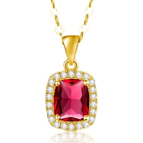 14K Gold Plated 925 Sterling Silver Necklace For Lady Glamorous Sparkling Ruby Pendant Luxury Wedding Fine Jewelry without Chain