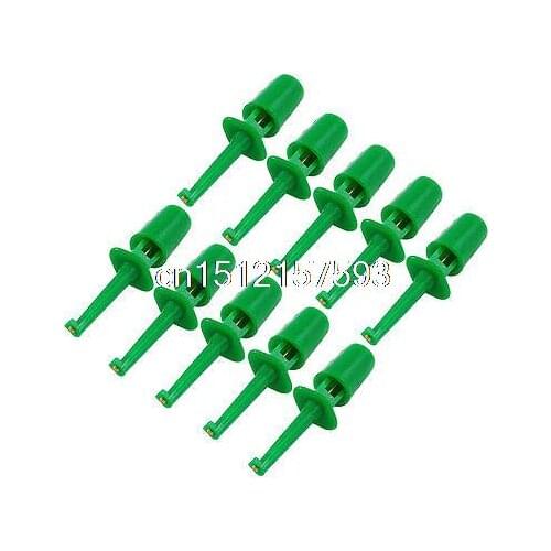 10 x Spring Loaded SMD IC Test Hook Clip Green for Multimeter Lead Cable
