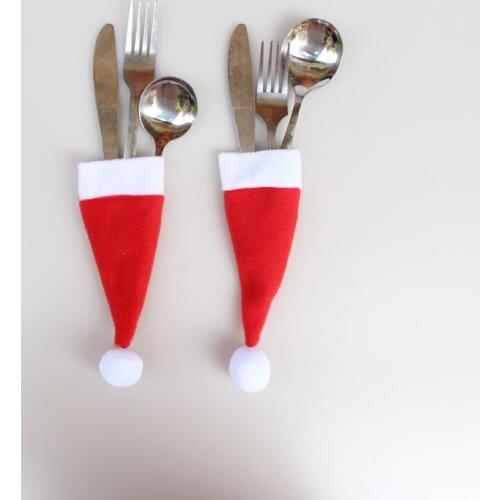 10 Pcs/Pack Christmas Caps Cutlery Holder Fork Spoon Pocket Christmas Decor Bag Tablewear Set Covers Christmas Supplies