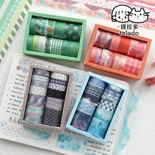 12 pcs Salt basic plaid Masking Washi Tape Cute Planet geometry Decorative Adhesive Tape Decora Diy Scrapbooking Sticker Label