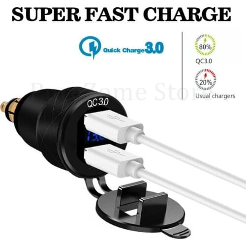 12V Motorbike DIN Hella QC 3.0 Dual USB Charger Power Adapter Voltmeter Switch for -BMW -Triumph Motorcycle Mobile Phone