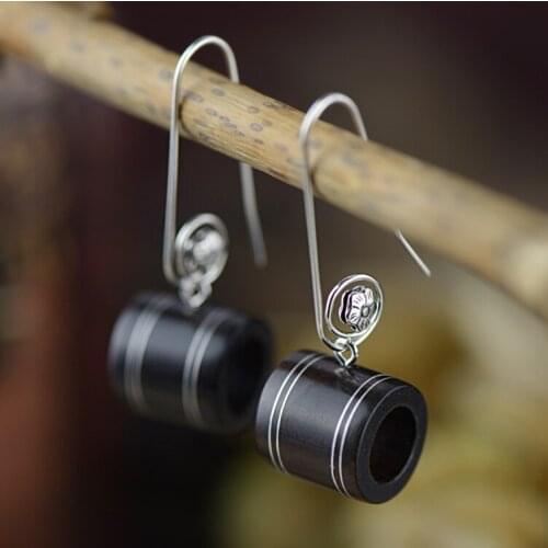 2018 Promotion New Earings Fashion Jewelry 925 Jewelry Natural Hand-made Mosaic Of Ebony Pendant Coin Earrings Exquisite Gift