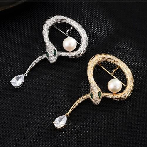 Wollet 2020 Jewelry Fashion All-match Suit Dress Brooch Clothing Gold Snake Shape Copper High-end Brooch for men and women