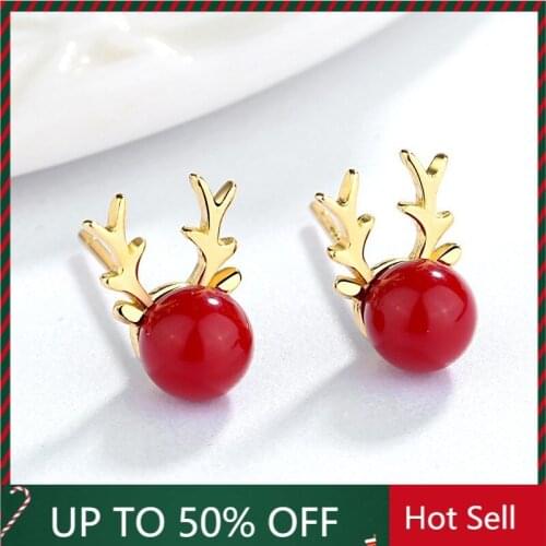 2021New Needle Simple Fashion Earrings Pure Hand-Made Red Bean Elk Personality Fresh Mini Earrings for Women Jewelry