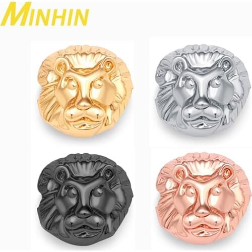 MINHIN 3Pcs Silvers Gold Black Color Lion Head Shape Copper Spacer Beads for Jewelry Bracelets Making DIY
