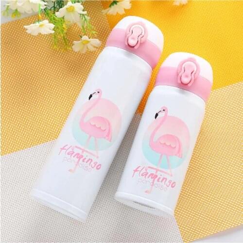 350ML 500ML Thermocup Bouncing Cover Bottle Vacuum flask Flamingo Pattern Thermal Mug Travel Thermos Cup Stainless Steel WF919