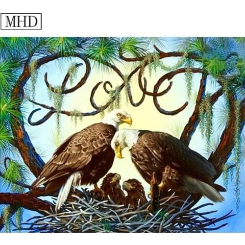 5D DIY Diamond Painting Cross Stitch Eagle Couple Heart Pattern 3D Diamond Embroidery Mosaic Art Painting Animal Embroidery