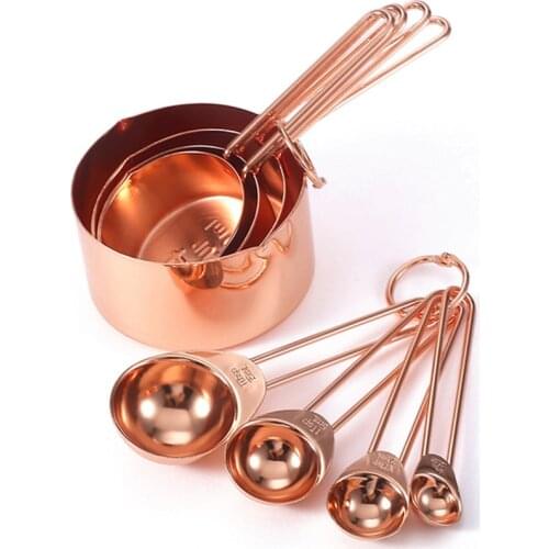 8pcs/set Rose Gold Measuring Spoons Set Retro Baking Measuring Tools With Scale Stainless Steel Baking Cooking Kitchen Gadgets