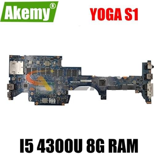 Akemy ZIPS1 LA-A341P Motherboard For Lenovo Thinkpad YOGA S1 Laptop Motherboard CPU I5 4300U 8G RAM 100% Test Work