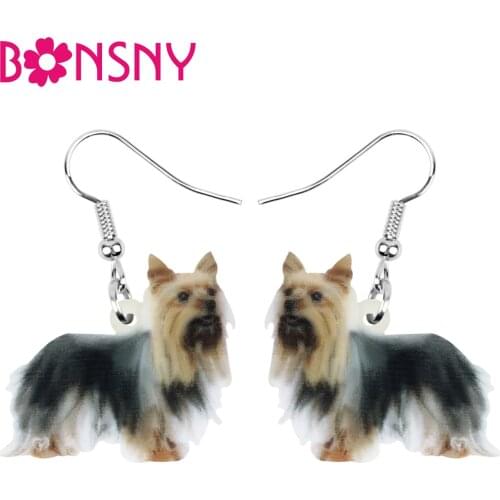 Bonsny Acrylic Yorkie Yorkshire Dog Earrings Long Cute Pet Animal Dangle Drop Jewelry For Women Girls Teen Novelty Birthday Gift