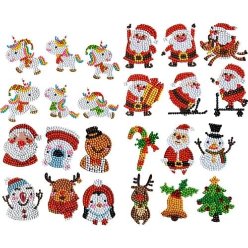 Cute Animal Pattern 5D Diamond Painting Sticker DIY Kids Round Diamond Christmas Stickers Full Drill Diamond Painting Kits