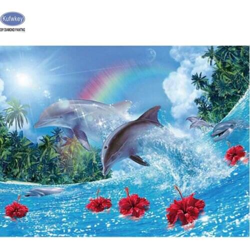 Full Square Diamond 5D DIY Diamond Painting Dolphin sea diamond Embroidery Cross Stitch kits Rhinestone Mosaic wall Painting