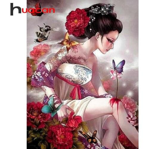 Huacan Diamond Mosaic Woman Butterfly 5D Full Diamond Painting Embroidery Portrait Rhinestone Pictures Decoration Home