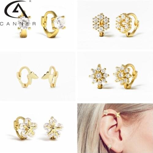 CANNER 925 Sterling Silver Earrings For Women White Zircon Ear Bone Puncture Piercing Ear Ring Huggie Hoop Earrings Fine Jewelry
