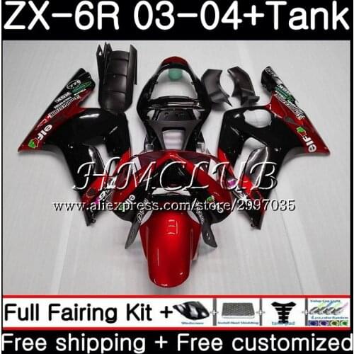 +Tank For KAWASAKI NINJA ZX600 Dark red blk ZX636 ZX-6R 2003 2004 56HC.20 ZX 636 6 R 600CC ZX-636 ZX6R 03 04 ZX 6R 03 04 Fairing